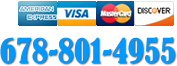 Call us: 678-801-4955. Major credit cards accepted